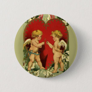Vintage Valentinstag, Cherubs sprechen einen Wunsc Button