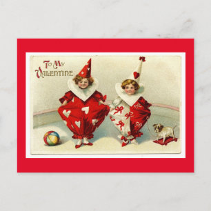 Vintage Valentinstag-Clowns Postkarte