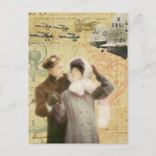 Vintage Valentinstag Couple Liebe Flugzeug Collage Feiertagspostkarte