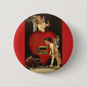 Vintage Valentinstag Cupid, Engel Brennende Liebe Button