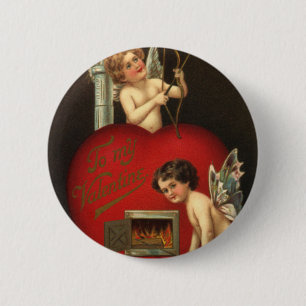 Vintage Valentinstag Cupid, Engel Brennende Liebe Button