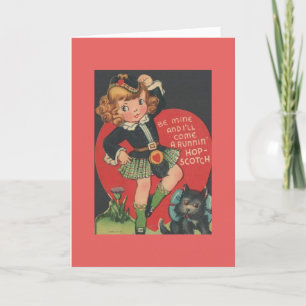 Vintage Valentinstag - Ein schottisches Mädchen sa Feiertagskarte