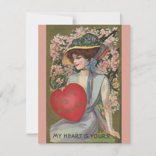 Vintage Valentinstag, elegante Dame mit Herz Feiertagskarte