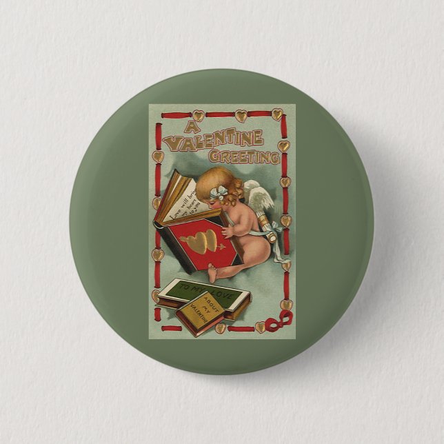 Vintage Valentinstag Engel, Cupid beim Lesen eines Button (Vorderseite)