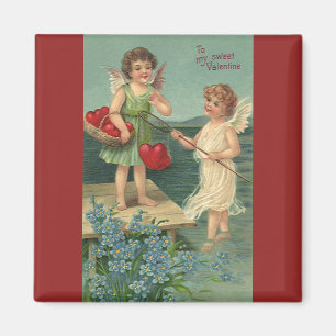 Vintage Valentinstag, Engel fischen nach Herzen Magnet