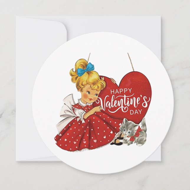 Vintage Valentinstag-Girl Feiertagskarte (Vorderseite)