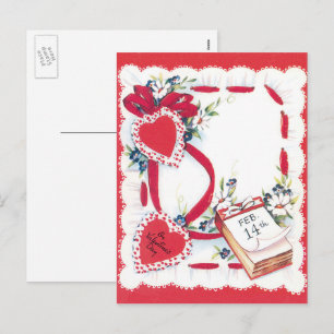 Vintage Valentinstag-Herzen, Blumen und Schleifen Feiertagspostkarte