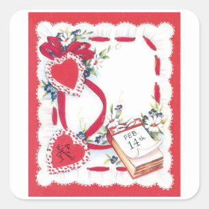 Vintage Valentinstag-Herzen, Blumen und Schleifen Quadratischer Aufkleber