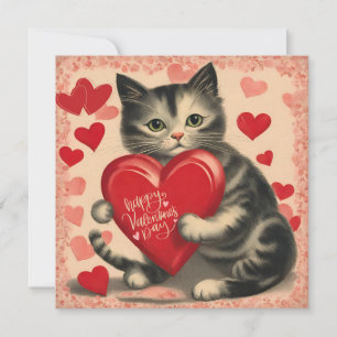 Vintage Valentinstag-Katze mit Pralinen  Feiertagskarte