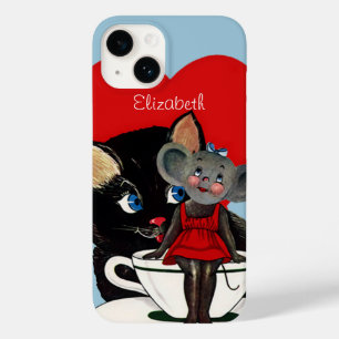 Vintage Valentinstag, Katzenmaus Teetasse Herz Case-Mate iPhone 14 Hülle