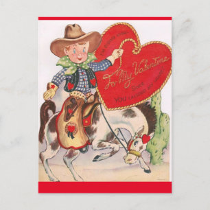 Vintage Valentinstag kleiner Cowboy auf buckendem Postkarte