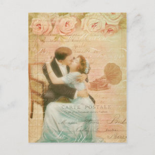 Vintage Valentinstag Küssendes Paar Collage Feiertagspostkarte