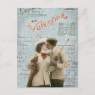 Vintage Valentinstag Küssendes Paar Collage Feiertagspostkarte