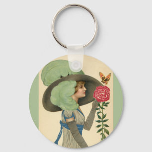 Vintage Valentinstag, Lady Red Rose Schmetterling Schlüsselanhänger