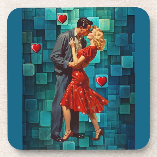 VINTAGE VALENTINSTAG LEIDENSCHAFT GETRÄNKEUNTERSETZER (Vorderseite)