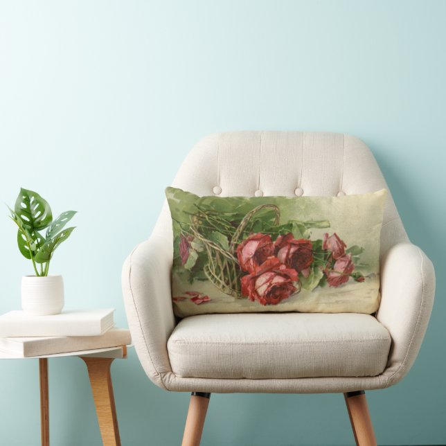 Vintage Valentinstag Liebe, Crimson-Rote Rosen Lendenkissen (Stuhl )