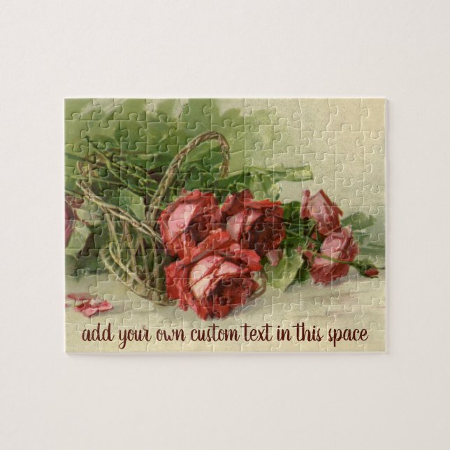 Vintage Valentinstag Liebe, Crimson-Rote Rosen Puzzle (Horizontal)