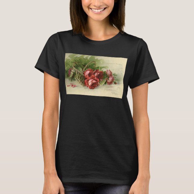 Vintage Valentinstag Liebe, Crimson-Rote Rosen T-Shirt (Vorderseite)
