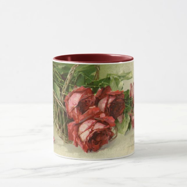 Vintage Valentinstag Liebe, Crimson-Rote Rosen Tasse (Zentrum)