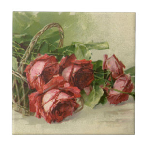 Vintage Valentinstag Liebe, karmesinrote Rosen Fliese