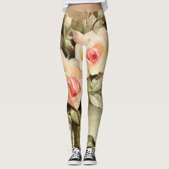 Vintage Valentinstag Liebe Romantische Rosen Leggings (Vorderseite)