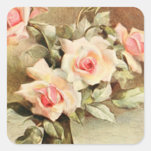 Vintage Valentinstag Liebesromanze rosa Rosen Quadratischer Aufkleber