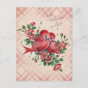Vintage-Valentinstag-Liebesvögel Feiertagspostkarte