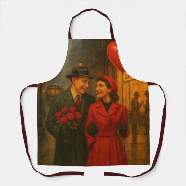 Vintage Valentinstag-Paar Schürze (Vorderseite)