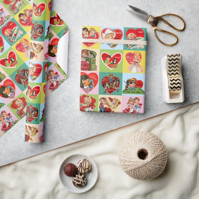 Vintage-Valentinstag-Patchwork Geschenkpapier (Kunsthandwerk)