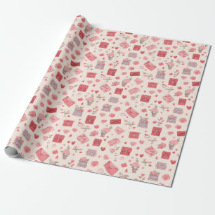 Vintage Valentinstag rosa Rosen Buchstaben Geschenkpapier