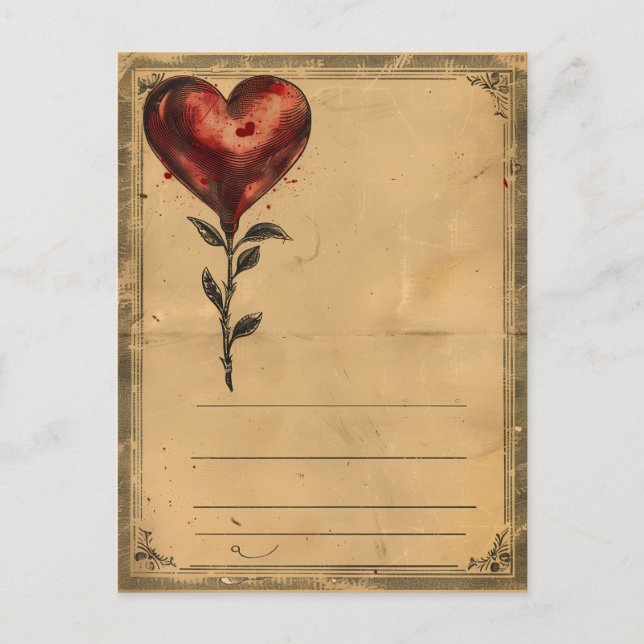 Vintage Valentinstag Rose Herz Postkarte (Vorderseite)