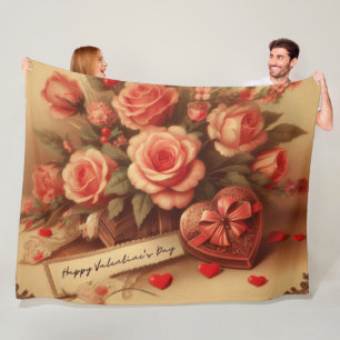 Vintage Valentinstag Schokolade und Blume Fleecedecke