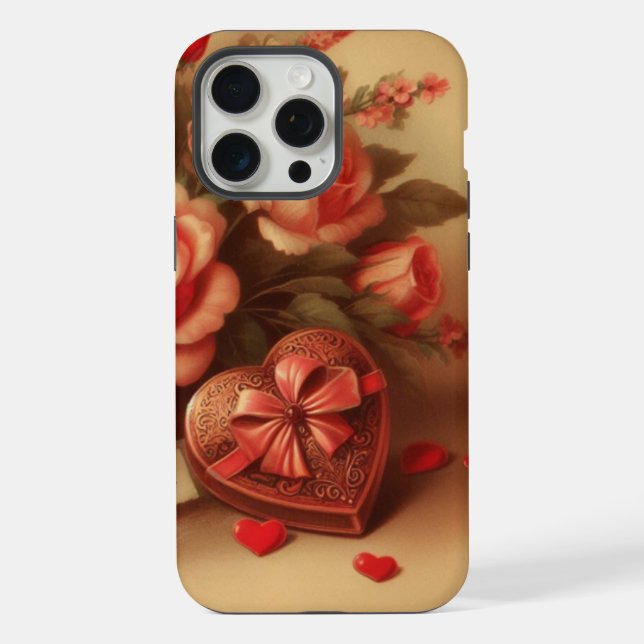 Vintage Valentinstag Schokolade und Blume iPhone Hülle (Rückseite)