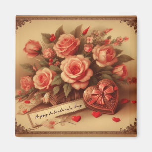 Vintage Valentinstag Schokolade und Blume Magnet