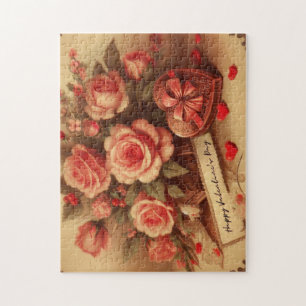 Vintage Valentinstag Schokolade und Blume Puzzle