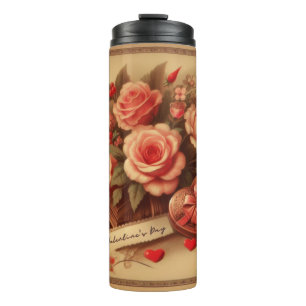 Vintage Valentinstag Schokolade und Blume Thermosbecher