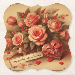 Vintage Valentinstag Schokolade und Blume Untersetzer