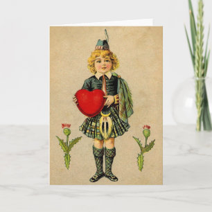 Vintage Valentinstag schottischer Junge & Herz Feiertagskarte