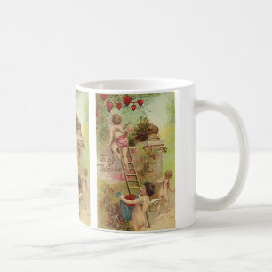 Vintage Valentinstag, süße Cherubs klettern Leiter Kaffeetasse