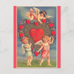 Vintage Valentinstag Süße Cherubs Postkarte