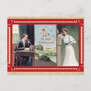 Vintage Valentinstag Süßes Paar Telefon Postkarte