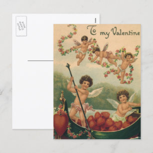 Vintage Valentinstag, viktorianische Cherubinen im Feiertagspostkarte