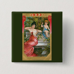 Vintage Valentinstag, viktorianische Dame mit Cher Button