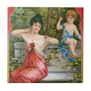 Vintage Valentinstag, viktorianische Dame mit Cher Fliese