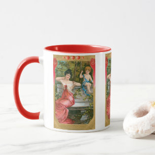 Vintage Valentinstag, viktorianische Dame mit Cher Tasse