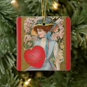 Vintage Valentinstag, viktorianische Dame mit Herz Keramikornament