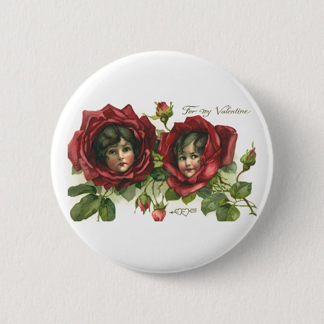 Vintage Valentinstag, viktorianische Gesichter in  Button (Vorderseite)