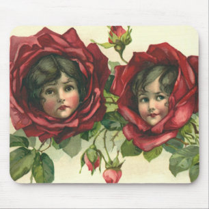 Vintage Valentinstag, viktorianische Gesichter in  Mousepad