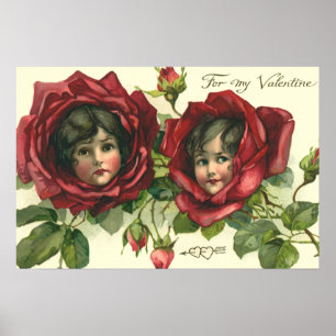 Vintage Valentinstag, viktorianische Gesichter in Poster