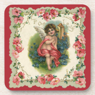 Vintage Valentinstag viktorianischer Cherub auf Te Untersetzer